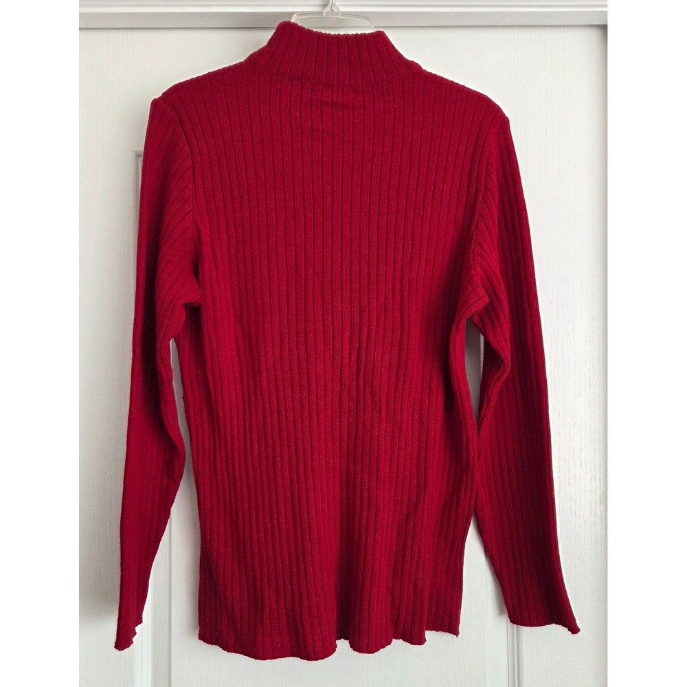 Nina Leonard VTG Red Ribbed Mock Neck Wool Blend Sweater Long Sleeve Women Sz XL - Picture 2 of 4
